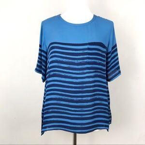Vince Silk Blue Stripe Relaxed Pocket Top